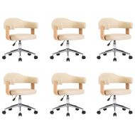 Въртящи се трапезни столове, 6 бр, кремави, изкуствена кожа