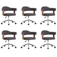 Въртящи трапезни столове, 6 бр, сиви, извито дърво и текстил