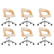 Въртящи столове, 6 бр, кремави, извито дърво и изкуствена кожа