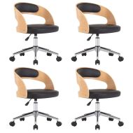 Въртящи се трапезни столове 4 бр черни извито дърво и еко кожа