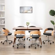 Въртящи трапезни столове 6бр черни извито дърво/изкуствена кожа