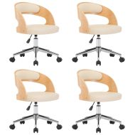 Въртящи столове, 4 бр, кремави, извито дърво и изкуствена кожа