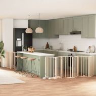 Сгъваема преграда за кучета с врата 9 панела 450 см топола