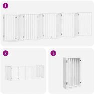 Сгъваема преграда за кучета с врата 9 панела бял 450 см топола