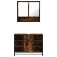 Комплект мебели за баня от 2 части, опушен дъб, инженерно дърво