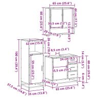 Комплект мебели за баня от 3 части, опушен дъб, инженерно дърво