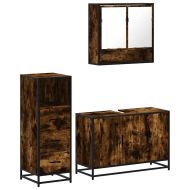 Комплект мебели за баня от 3 части, опушен дъб, инженерно дърво