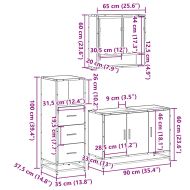 Комплект мебели за баня от 3 части, опушен дъб, инженерно дърво
