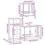 Комплект мебели за баня от 3 части сив сонома инженерно дърво