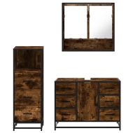 Комплект мебели за баня от 3 части, опушен дъб, инженерно дърво