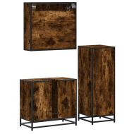 Комплект мебели за баня от 3 части, опушен дъб, инженерно дърво