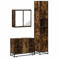 Комплект мебели за баня от 3 части, опушен дъб, инженерно дърво