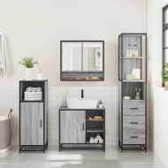 Комплект мебели за баня от 3 части сив сонома инженерно дърво