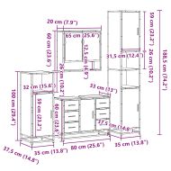 Комплект мебели за баня от 4 части, опушен дъб, инженерно дърво