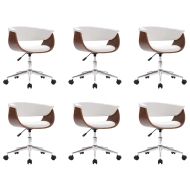 Въртящи се трапезни столове, 6 бр, бели, изкуствена кожа
