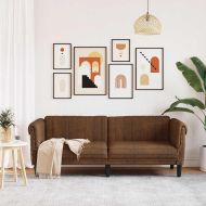 Диван, 3-местен, кафяв, изкуствена велурена кожа