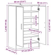 Шкаф за обувки, сив сонома, 60x35x92 см, инженерно дърво