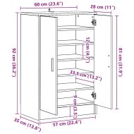 Шкаф за обувки, кафяв дъб, 60x35x92 см, инженерно дърво
