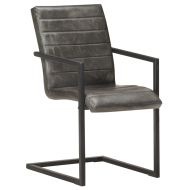 Конзолни трапезни столове, 2 бр, сиви, естествена кожа