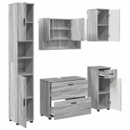 Комплект мебели за баня с чекмедже с рафт 5 pcs Сив Сонома