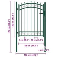 Оградна врата с шипове, стомана, 100x125 см, зелена