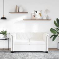 Честърфийлд 2-местен диван изкуствена кожа бял