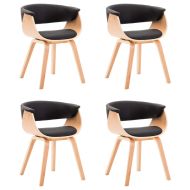 Трапезни столове, 4 бр, черни, извито дърво и изкуствена кожа