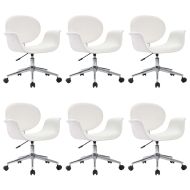 Въртящи се трапезни столове, 6 бр, бели, изкуствена кожа