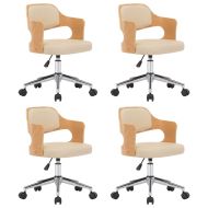 Въртящи столове, 4 бр, кремави, извито дърво и изкуствена кожа