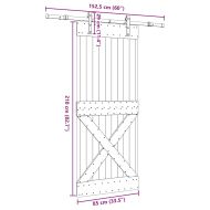 Плъзгаща врата с монтажни части, 85x210 см, борово дърво масив