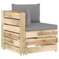 Секционен ъглов диван с възглавници, зелено импрегнирано дърво