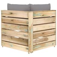 Секционен ъглов диван с възглавници, зелено импрегнирано дърво