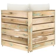 Секционен ъглов диван с възглавници, зелено импрегнирано дърво