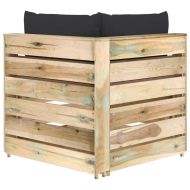 Секционен ъглов диван с възглавници, зелено импрегнирано дърво