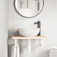 Стенен рафт за мивка, стомана и масивно дърво дъб