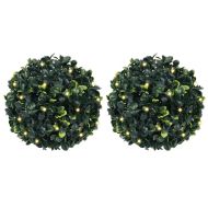 Изкуствени топки от чемшир с LED светлини 2 бр. зелени 22 см