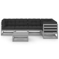 Градински лаундж комплект от 6 части с възглавници, бор масив