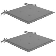 Градински столове, 2 бр, сиви възглавници, тиково дърво масив