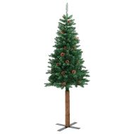 Тънка коледна елха с истинско дърво и шишарки зелена 180 см PVC