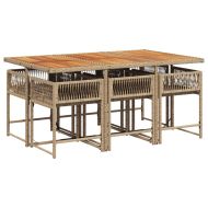 Градински комплект с възглавници, 7 части, бежов полиратан