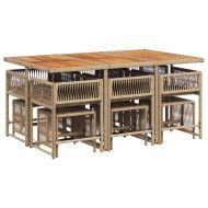 Градински комплект с възглавници, 11 части, бежов полиратан