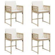 Градински столове с възглавници, 4 бр, бежови полиратан