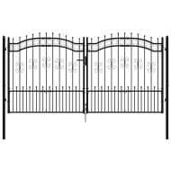 Оградна порта с капак тип „копие“, черна, 305x150 см, прахово боядисана стомана