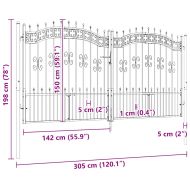Оградна порта с капак тип „копие“, черна, 305x150 см, прахово боядисана стомана