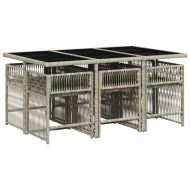 Градински комплект 7 части с възглавници светлосив полиратан