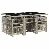 Градински комплект с възглавници 11 части, светлосив полиратан