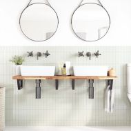 Стенен рафт за мивка, стомана и масивно дърво акация