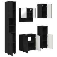 Комплект мебели за баня 5 pcs Черно Инженерно дърво & Метал