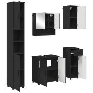 Комплект мебели за баня 5 pcs Черно Инженерно дърво & Метал