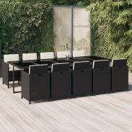 Градински комплект с възглавници 11 части полиратан черен